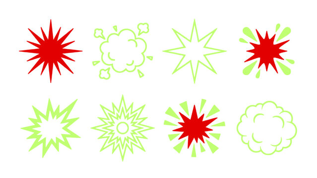 Modern EPS burst icons featuring star shapes, comic explosions, clouds, and abstract decorations.
