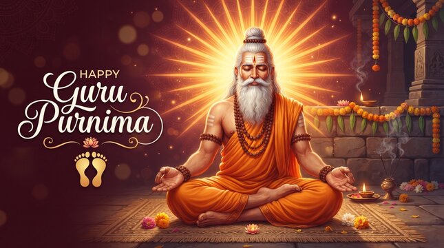 happy guru Purnima Indian Festival honoring of spiritual teacher vector poster
