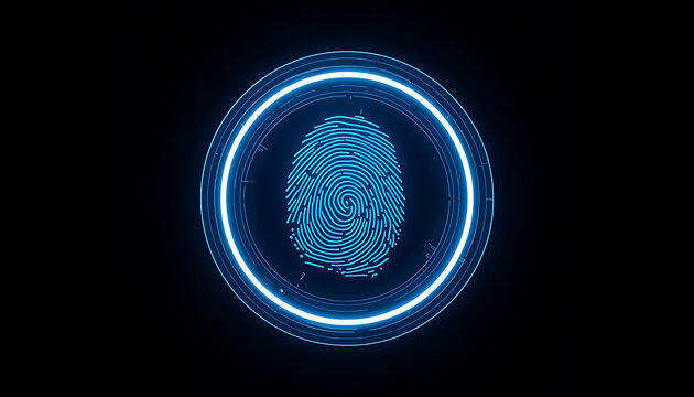 Floating Fingerprint Scanning in a Glowing Blue Holographic Digital Interface