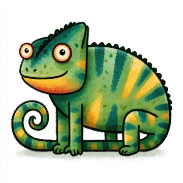 Cute smiling colorful chameleon doodle illustration for children