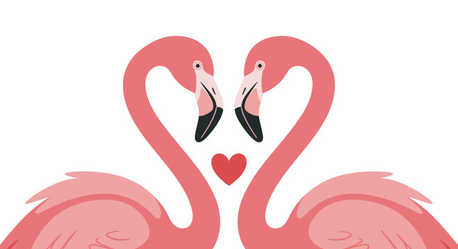 Two pink flamingos forming a heart shape a colorful vector illustration
