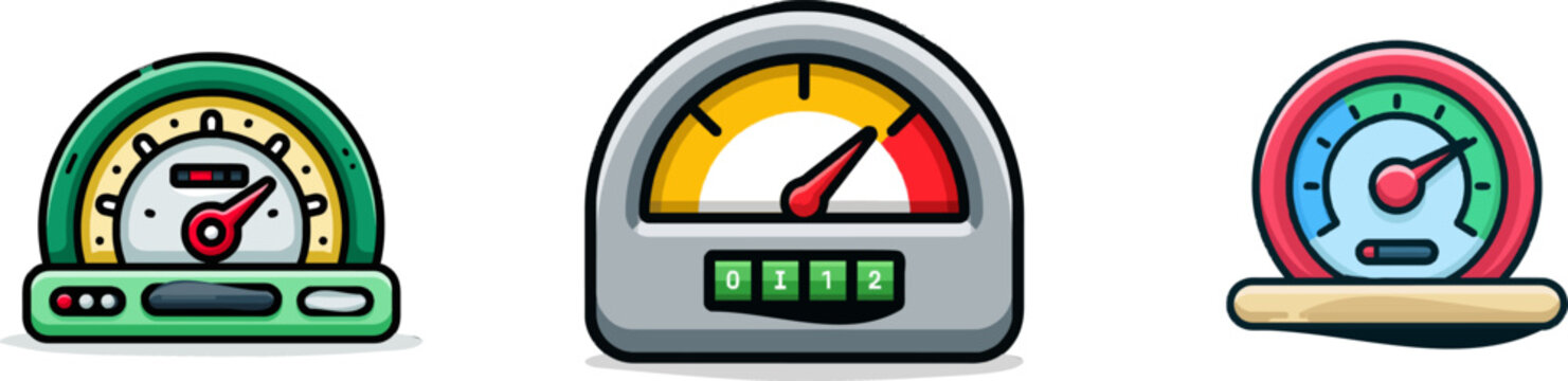 A vibrant flat vector icon of a car dashboard trip odometer features bright colors, modern UI style, clean lines, and is isolated on a pure white background