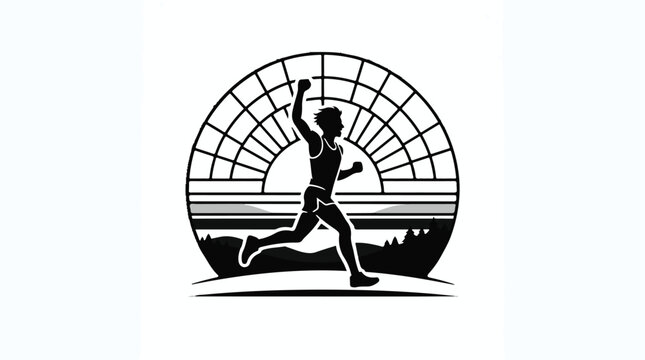 fitness runner silhouette at sunrise, athletic running illustration