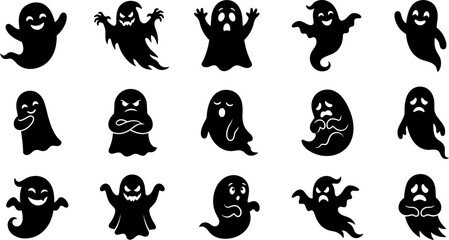Obraz premium Halloween Ghost Vector Bundle With 15 Spooky Cute Scary Ghost Characters Collection