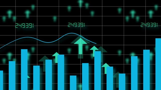 Finance stock animation steps trace ascending revenue blocks and climbing index trends over lines. Financial trading applications use a high quality finance stock animation.