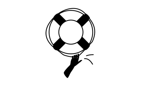 Swimming pool lifebuoy, black isolated vector silhouette
