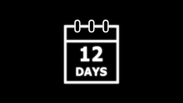 12 days animated icon. on a black background. and creating a stunning video 4K.