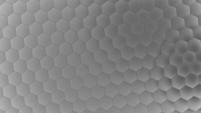 Hexagonal grid architecture lines compile responsive database layout matrices on black. Technical data presentation media utilizes a hexagonal grid architecture line blueprint model.