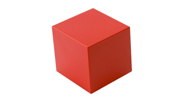 Solid red cube with sharp edges, isolated on transparent background