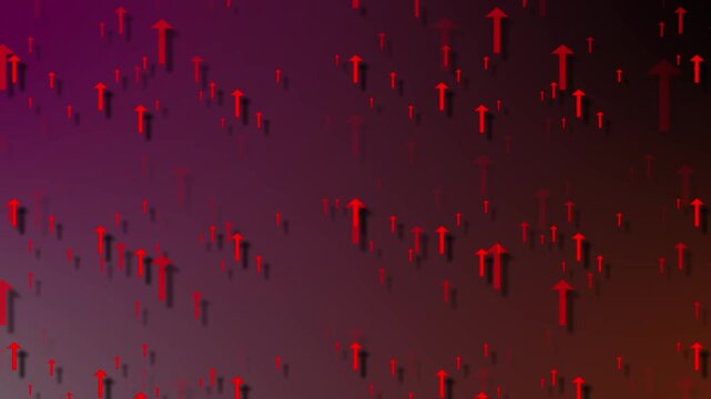 Rising progress arrow indicators branch ascending scarlet victory vectors on black. Corporate human resource management maps display a rising progress arrow indicator dashboard track.