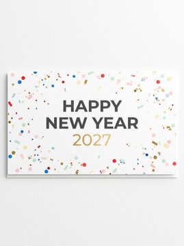 Happy New Year 2027 Greeting Card with Confetti.