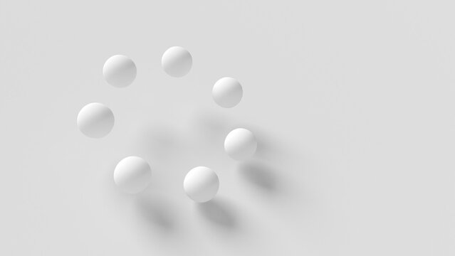 Seven white spheres. 3d illustration.