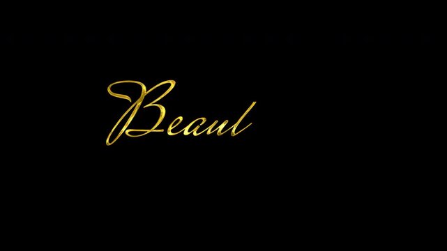Animated gold cursive script writing the word beautiful