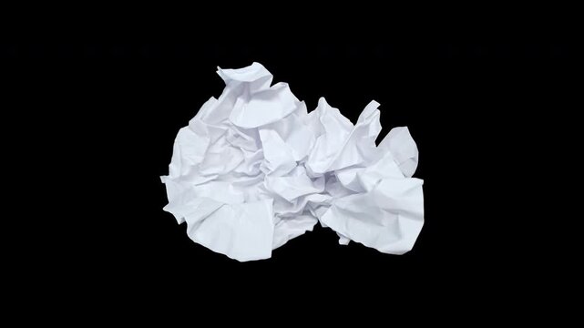 Crumpled stop motion white paper folding and unfolding transitions crinkle texture