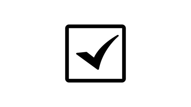 Minimalist checkmark animation, black tick symbol on white background, for user interface, and task completion