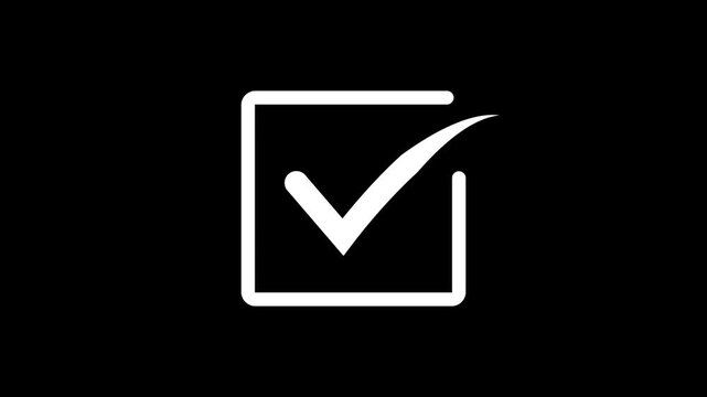 Minimalist checkmark animation on black background, simple white tick symbol for ui ux and task completion