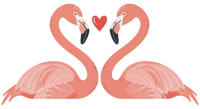 Two Flamingos Forming A Heart Shape A Colorful Vector Illustration flamingoes