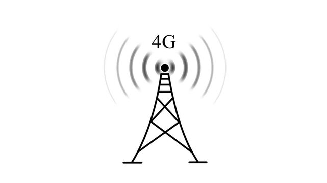 4 g network signal tower animation with radiating wireless connection waves for telecommunications and digital connectivity concepts
