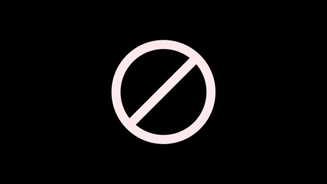 Prohibited sign animation, glowing red circle with diagonal slash, warning symbol motion forbidden