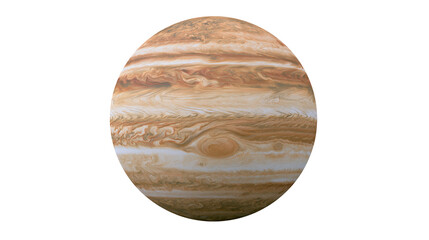Giant striped gas planet Jupiter with Great Red Spot, isolated on transparent background © Lukas