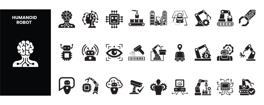 Humanoid robot vector icon set artificial intelligence automation symbols
