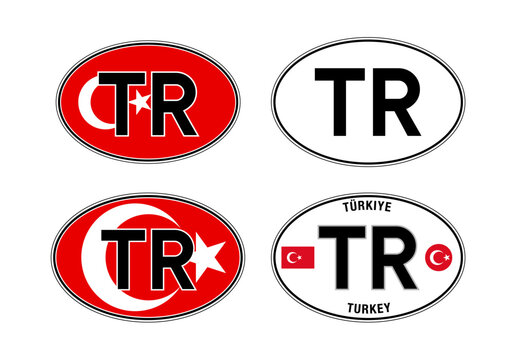 Turkey, oval international vehicle registration code license plate car sticker, vector illustration