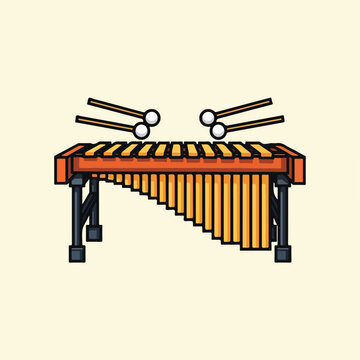 Cartoon vector illustration of a xylophone musical instrument with mallets.