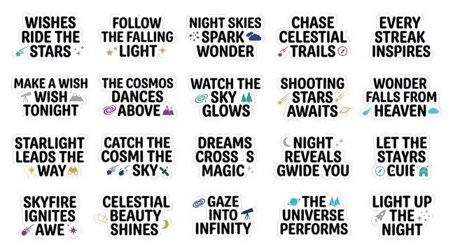 Set of night sky and celestial adventure inspirational typography quotes