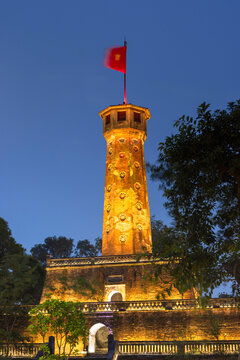 Flagtower inside Imperial Citadel (UNESCO World Heritage Site) at dusk, Hanoi, Vietnam