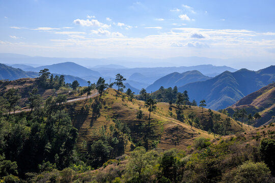 Spectacular mountains and road through Caseta de Parque de El Tetero, Azua Province, Dominican Republic