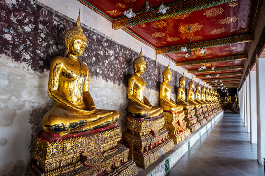 Buddha statues, Wat Suthat, Phra Nakhon District, Bangkok, Thailand