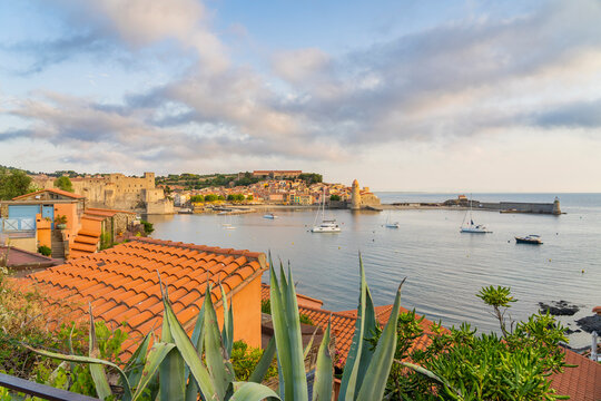 Looking towards The Church of Notre Dame des Anges, Port Coullioure, Collioure, Occitania, France