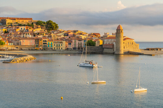 Looking towards The Church of Notre Dame des Anges, Port Coullioure, Collioure, Occitania, France
