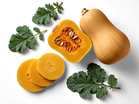 Pumpkin Squash with Seeds and Leaves Arrangement