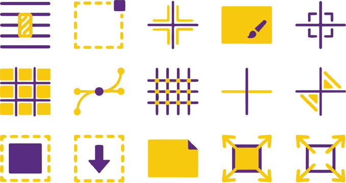 Yellow and purple interface icons, web design elements, user interface symbols, 20 vector graphics