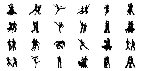 Fototapeta premium Dancers Performing Various Dance Styles in Silhouette Form Featuring Performance, Ballet, Tango with Salsa and Jazz Elements