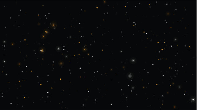 Boke background with floating gold and white particles of light on dark void surface