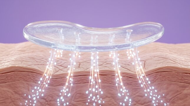 3D medical illustration of active serum droplets penetrating human epidermis layer