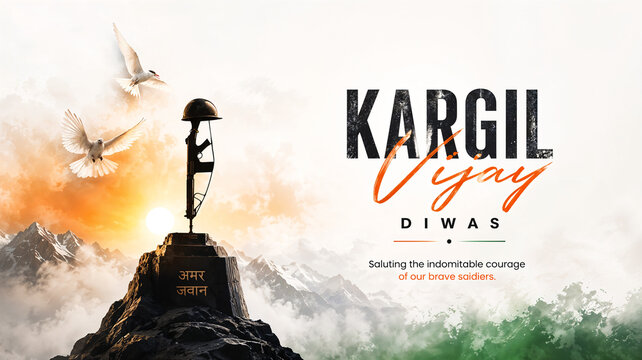 Kargil Vijay Diwas Celebration Monument in Mountains at Sunset