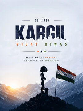 Kargil Vijay Diwas Celebration with Indian Flag and War Memorial