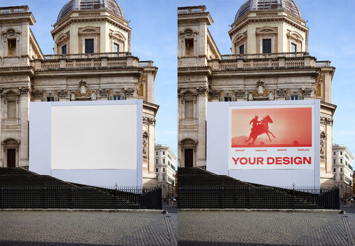 Mockup Of Customized Billboard By Building