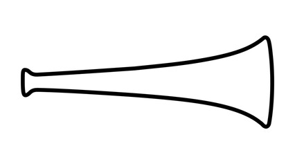 Obraz premium Minimalist black outline stadium horn vector icon, cropped side view of a long cheering trumpet with clean curved lines on white, simple fan celebration symbol for sports events and crowd support