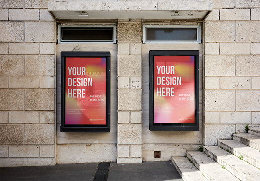 Mockup Of Customized Two Posters On Building