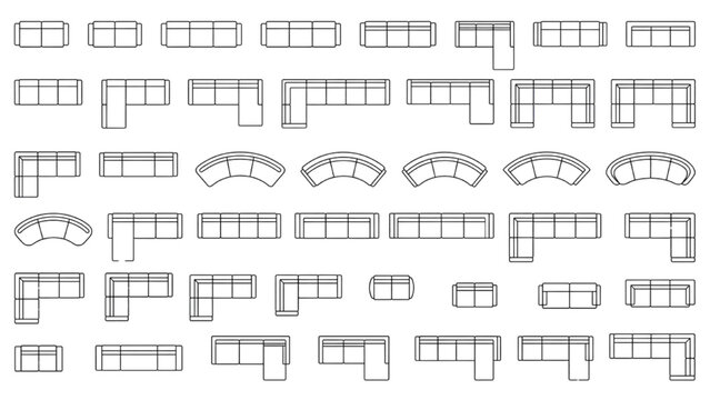 Set of Sofa Furniture Icons for Architectural Floor Plan Top View Design