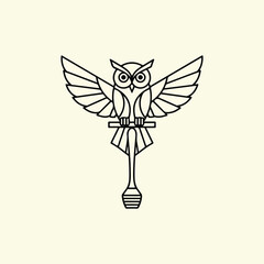 Fototapeta premium Minimalist geometric owl logo illustration with stylized wings.