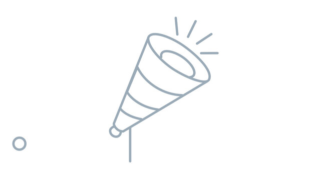Minimal party popper vector icon with clean gray line art, cone horn and burst rays, simple celebration illustration for cheering, festive announcements, event graphics, stickers and party design