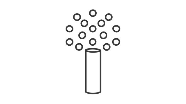 Gray outline party popper vector icon with circular confetti rising from a tube, clean minimalist celebration illustration for cheering fans, event wins, birthdays, holidays and festive graphic design