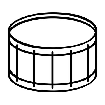 Minimalist black drum vector icon with clean curved outline, simple percussion illustration on white background for cheering crowds, fan chants, parade music, rhythm, celebration and event design