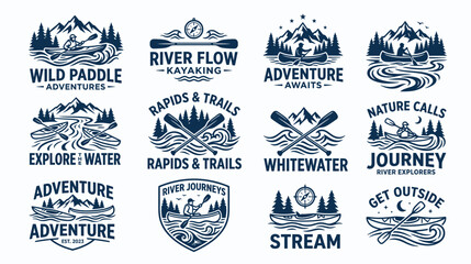 Kayaking and River Adventure Logos Set - Outdoor Exploration and Water Sports © wowok