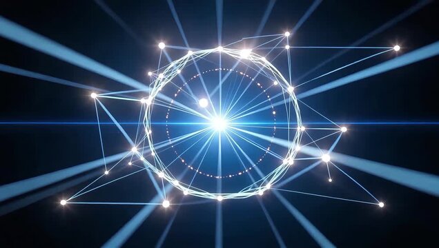 Abstract global network dots expanding and spawning thousands of new consumer profile sub-nodes.